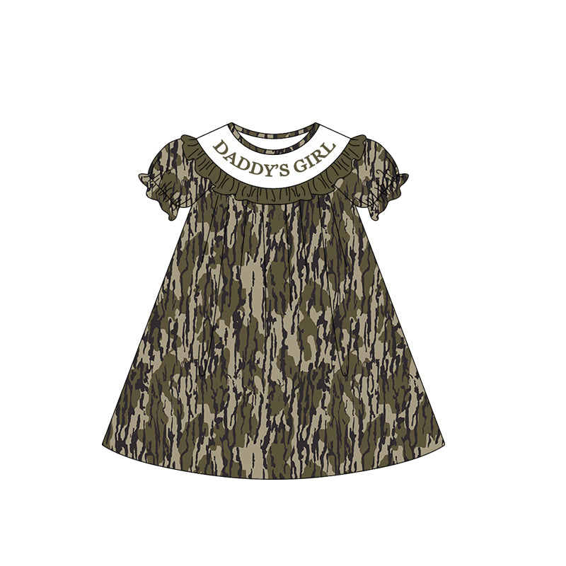Baby Girls Southern Olive Camo Daddy's Girl Collar Knee Length Dresses Preorder