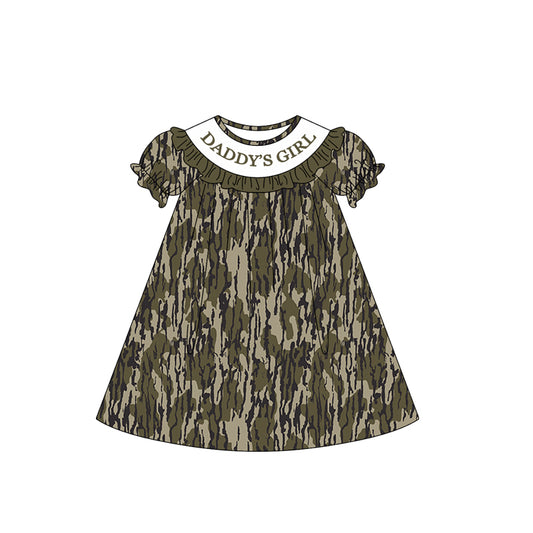 Baby Girls Southern Olive Camo Daddy's Girl Collar Knee Length Dresses Preorder