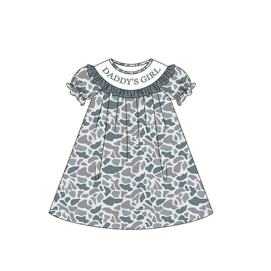 Baby Girls Southern Light Grey Camo Daddy's Girl Collar Knee Length Dresses Preorder