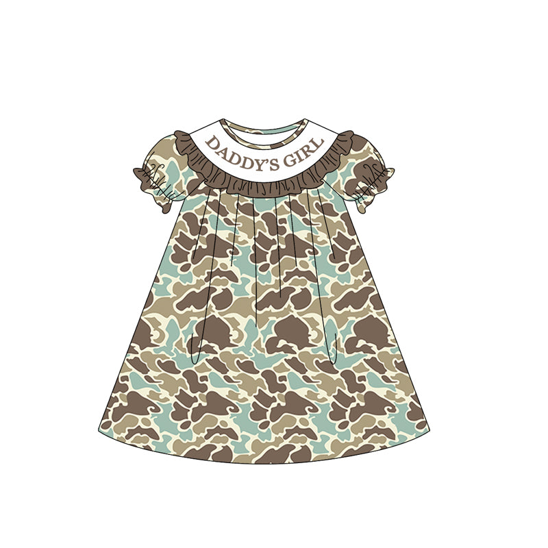 Baby Girls Southern Khaki Camo Daddy's Girl Collar Knee Length Dresses Preorder