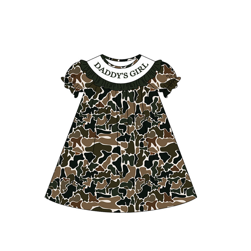 Baby Girls Southern Dark Brown Camo Daddy's Girl Collar Knee Length Dresses Preorder