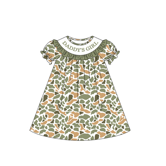 Baby Girls Southern Orange Camo Daddy's Girl Collar Knee Length Dresses Preorder