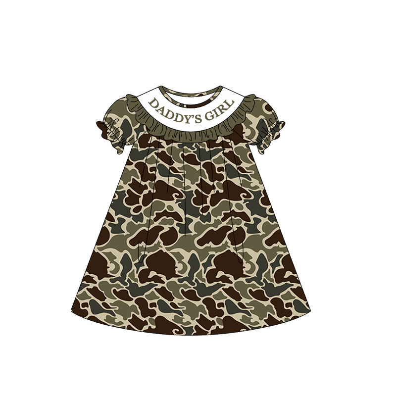 Baby Girls Southern Dark Khaki Camo Daddy's Girl Collar Knee Length Dresses Preorder