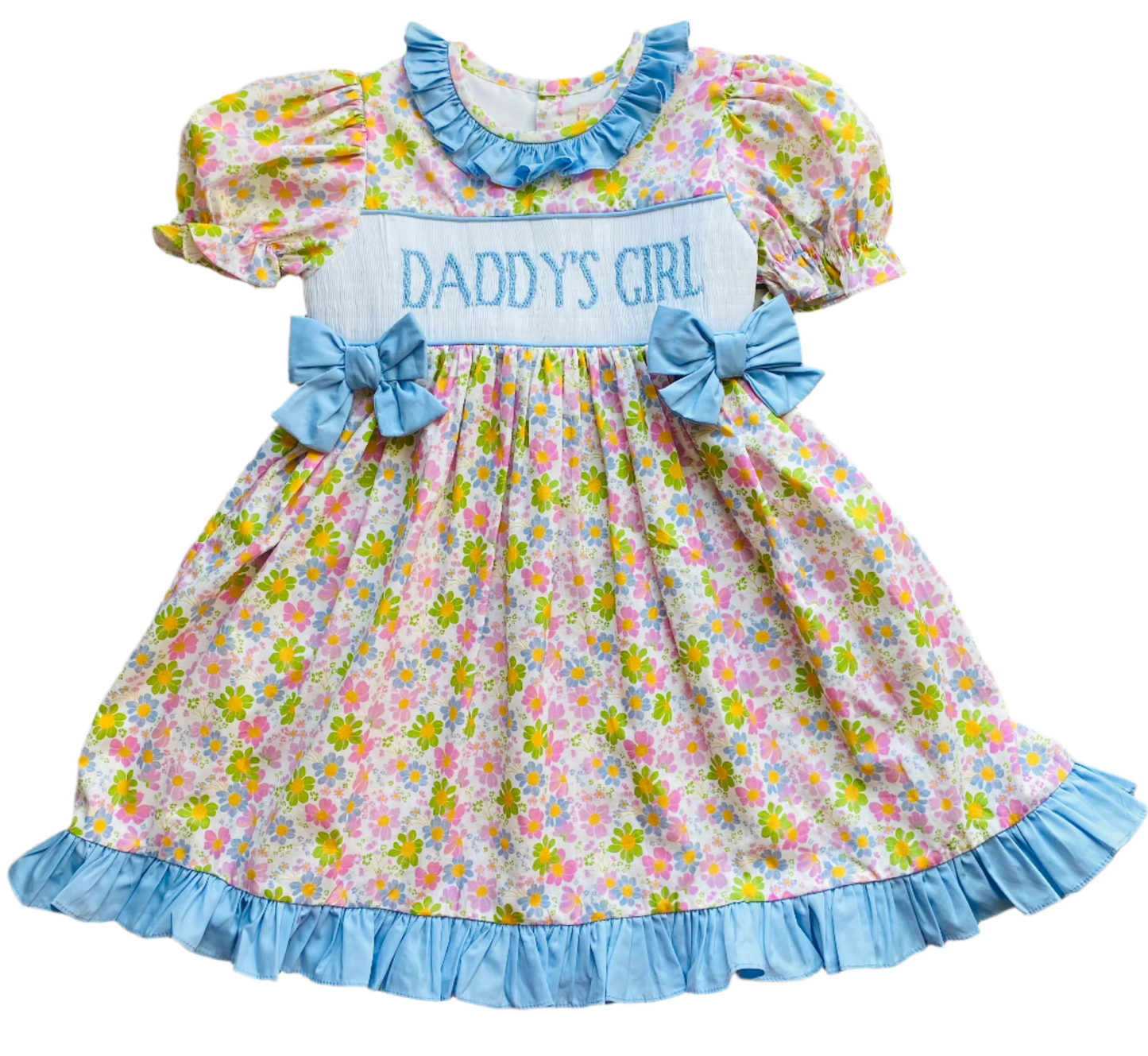 Baby Girls Flowers Daddy's Girls Bows Ruffle Knee Length Dresses Preorder