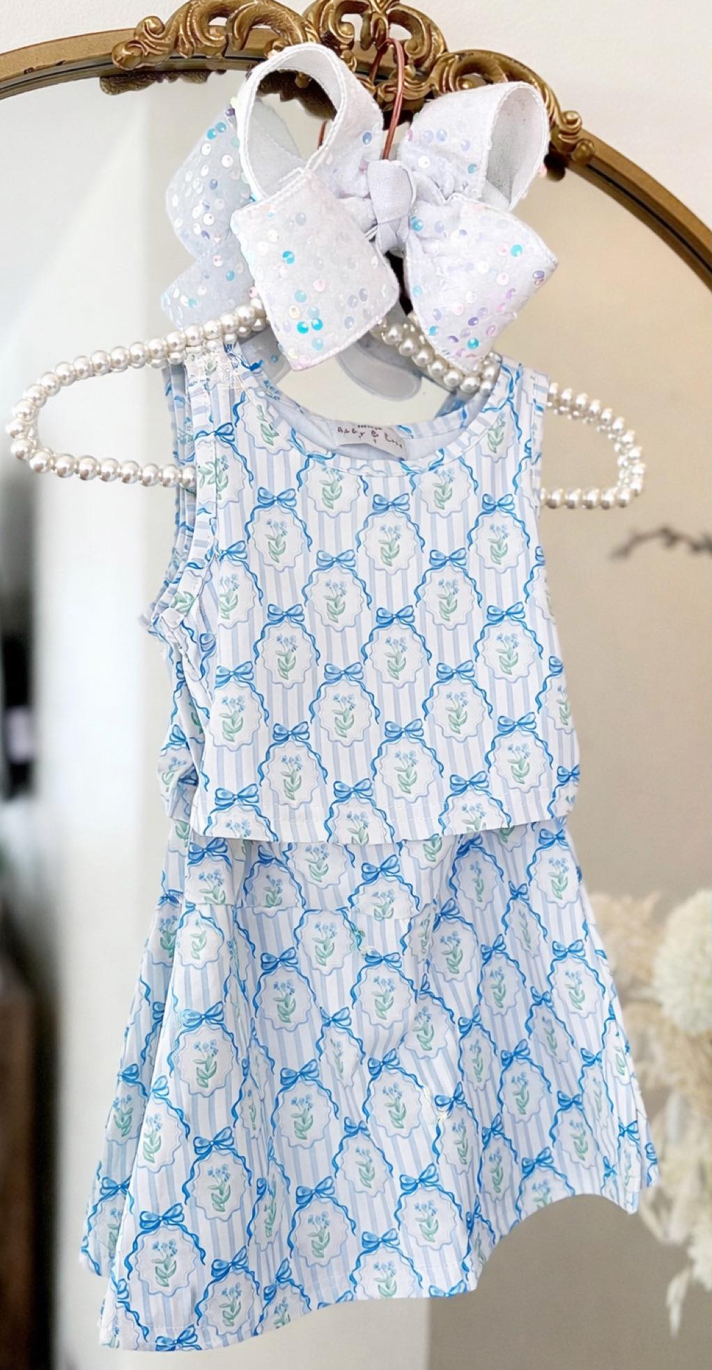 Baby Girls Sleeveless Bows Flowers Checked Vest Top Skirt Shorts Clothes Sets Preorder
