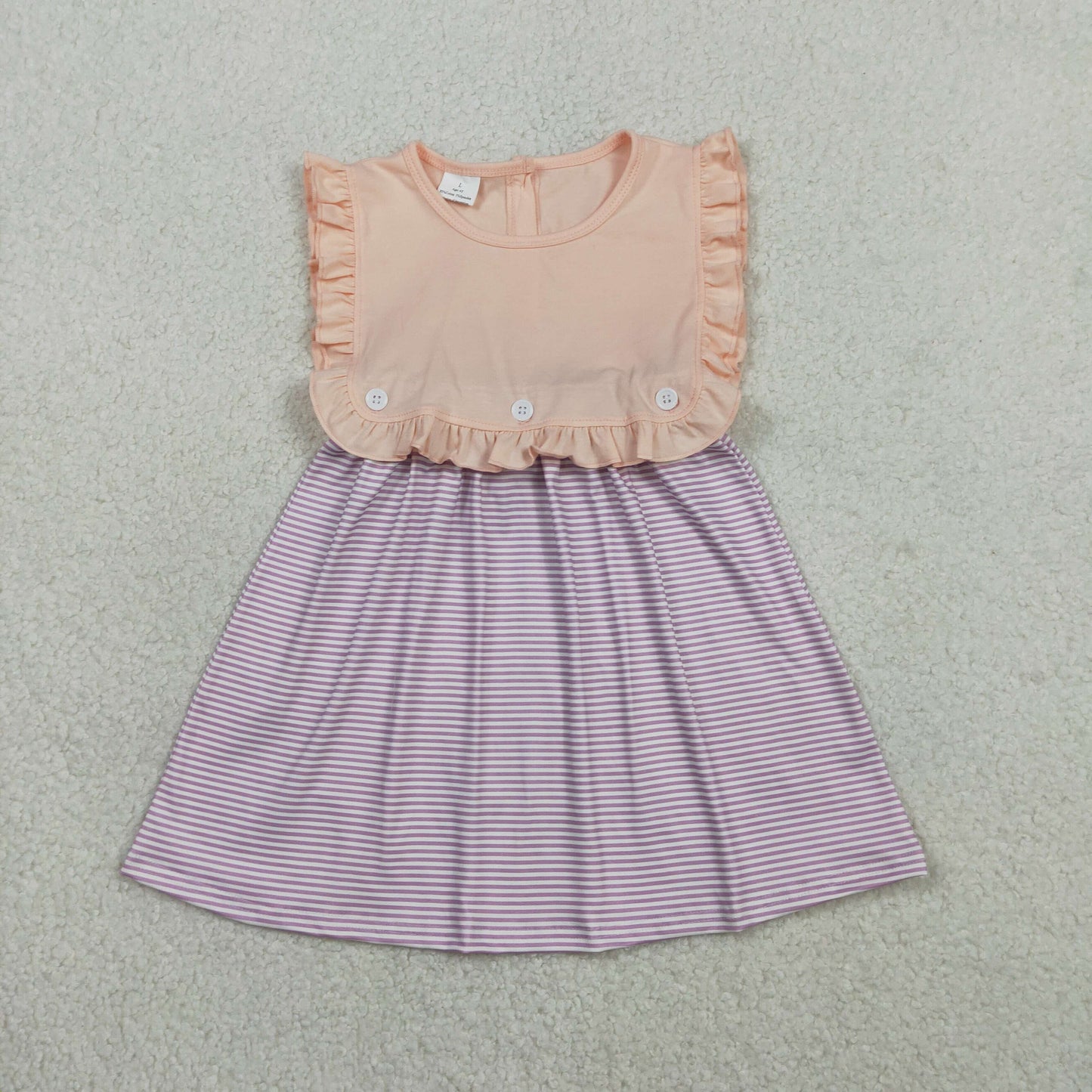 Baby Girls Peach Sleeveless Lavender Stripe Button Knee Length Dresses