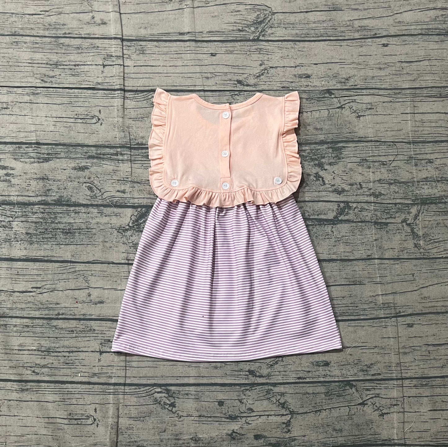 Baby Girls Peach Sleeveless Lavender Stripe Button Knee Length Dresses