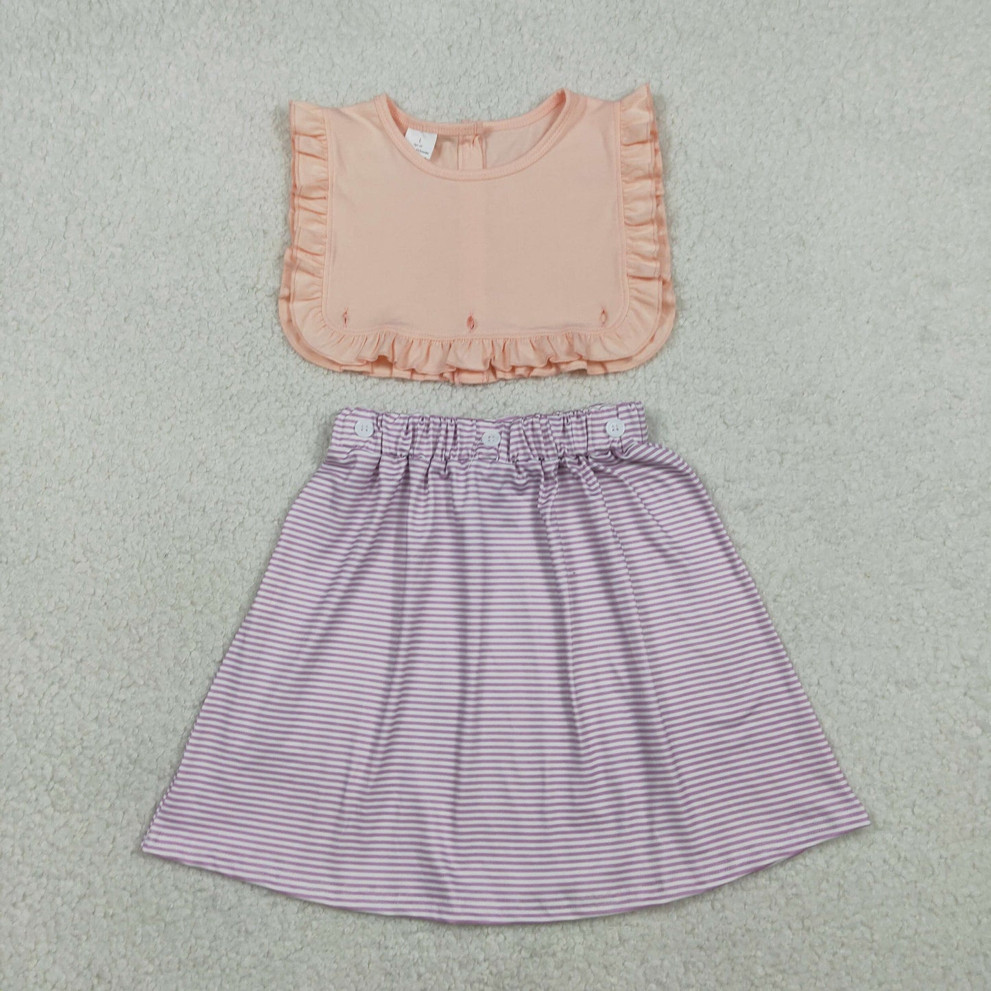 Sibling Baby Girls Sleeveless Purple Stripe 2 Pieces Knee Length Dress Rompers