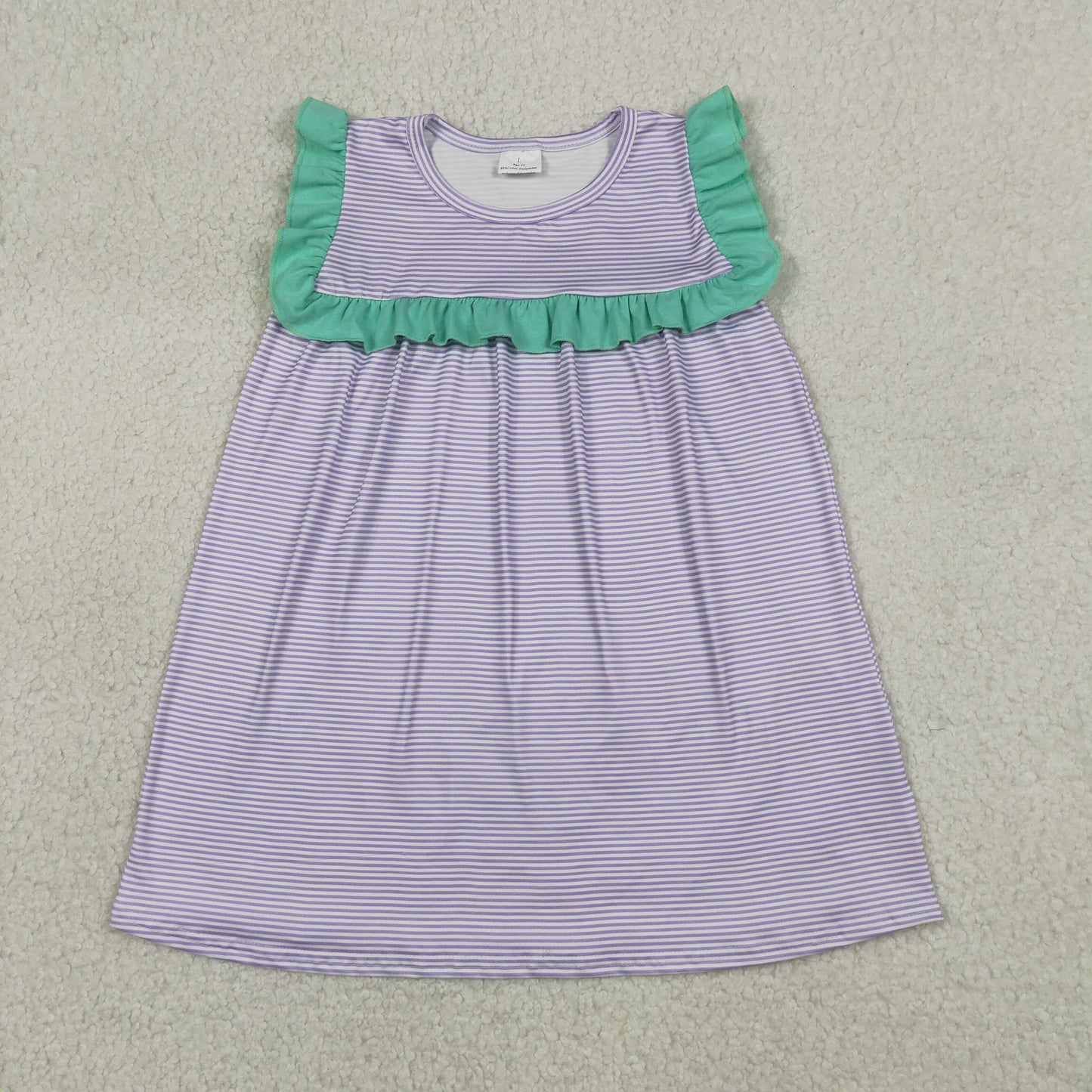 Sibling Baby Girls Sleeveless Purple Stripe Knee Length Dress Ruffle Rompers