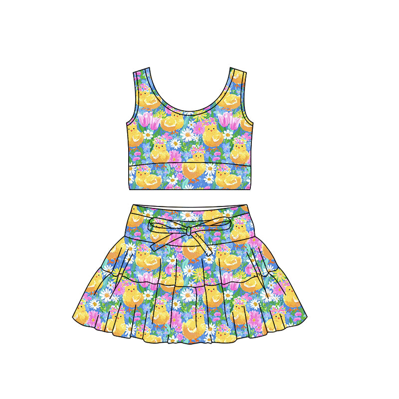 Baby Girls Flowers Chicks Vest Skirt Short Farm Yoga Active Clothes Sets Preorder