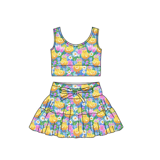 Baby Girls Flowers Chicks Vest Skirt Short Farm Yoga Active Clothes Sets Preorder