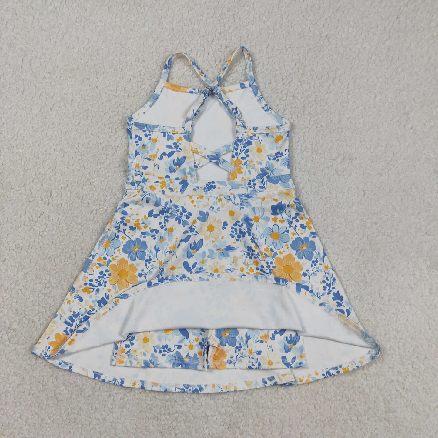 Sibling Baby Girls Strap Bows Flowers Yoga Active Shorts Knee Length Dresses