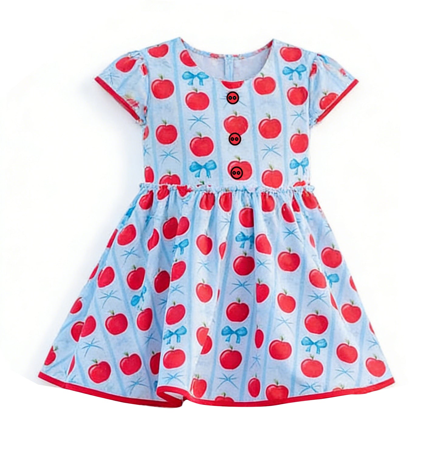 Baby Girls Bows Apples Stripe Back to School Knee Length Dresses Preorder