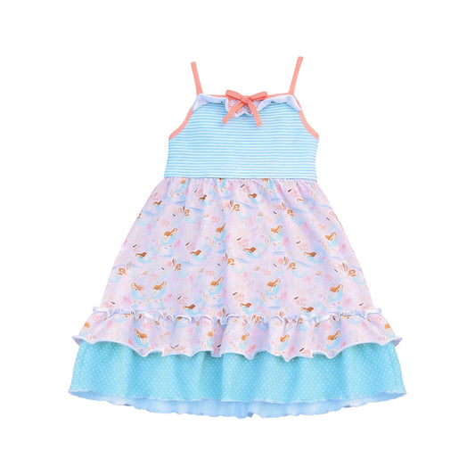 Baby Girls Strap Stripe Mermaid Ruffle Knee Length Dresses Preorder