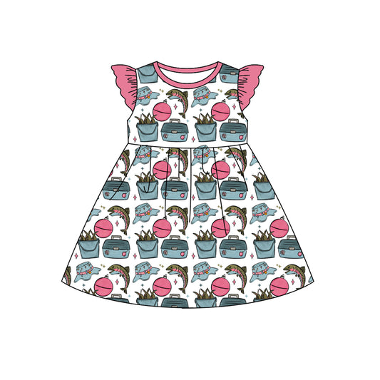 Baby Girls Flutter Sleeve Fishing Hunting Knee Length Dresses Preorder