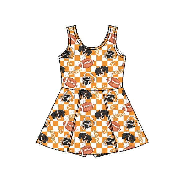 Baby Girls Orange Checked Footballs Team Yoga Active Shorts Knee Length Dresses Preorder