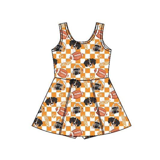 Baby Girls Orange Checked Footballs Team Yoga Active Shorts Knee Length Dresses Preorder