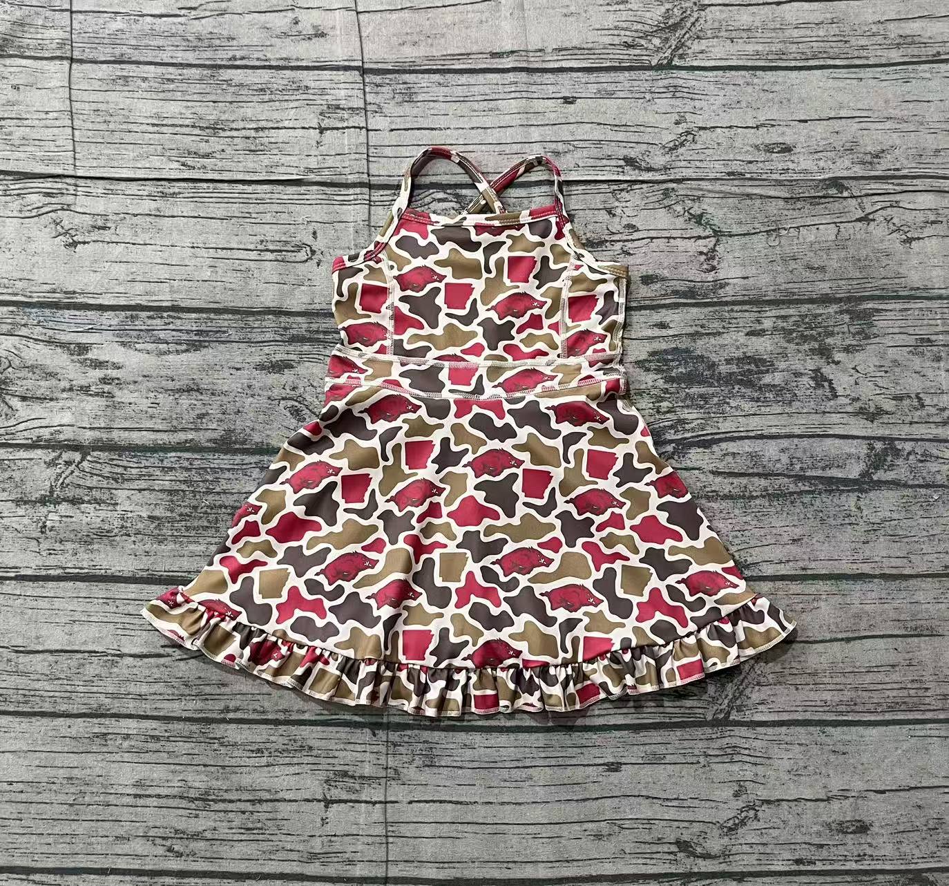 Baby Girls Strap Camo Arkansas Team Yoga Active Shorts Ruffle Knee Length Dresses