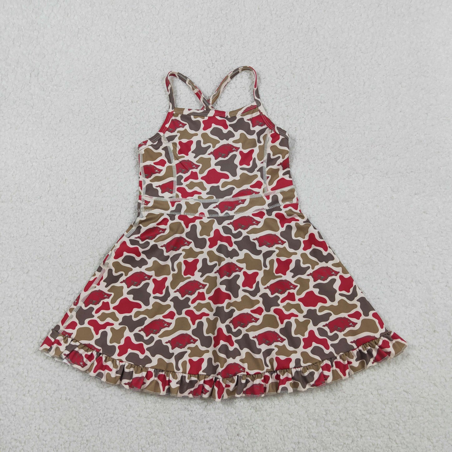 Baby Girls Strap Camo Arkansas Team Yoga Active Shorts Ruffle Knee Length Dresses