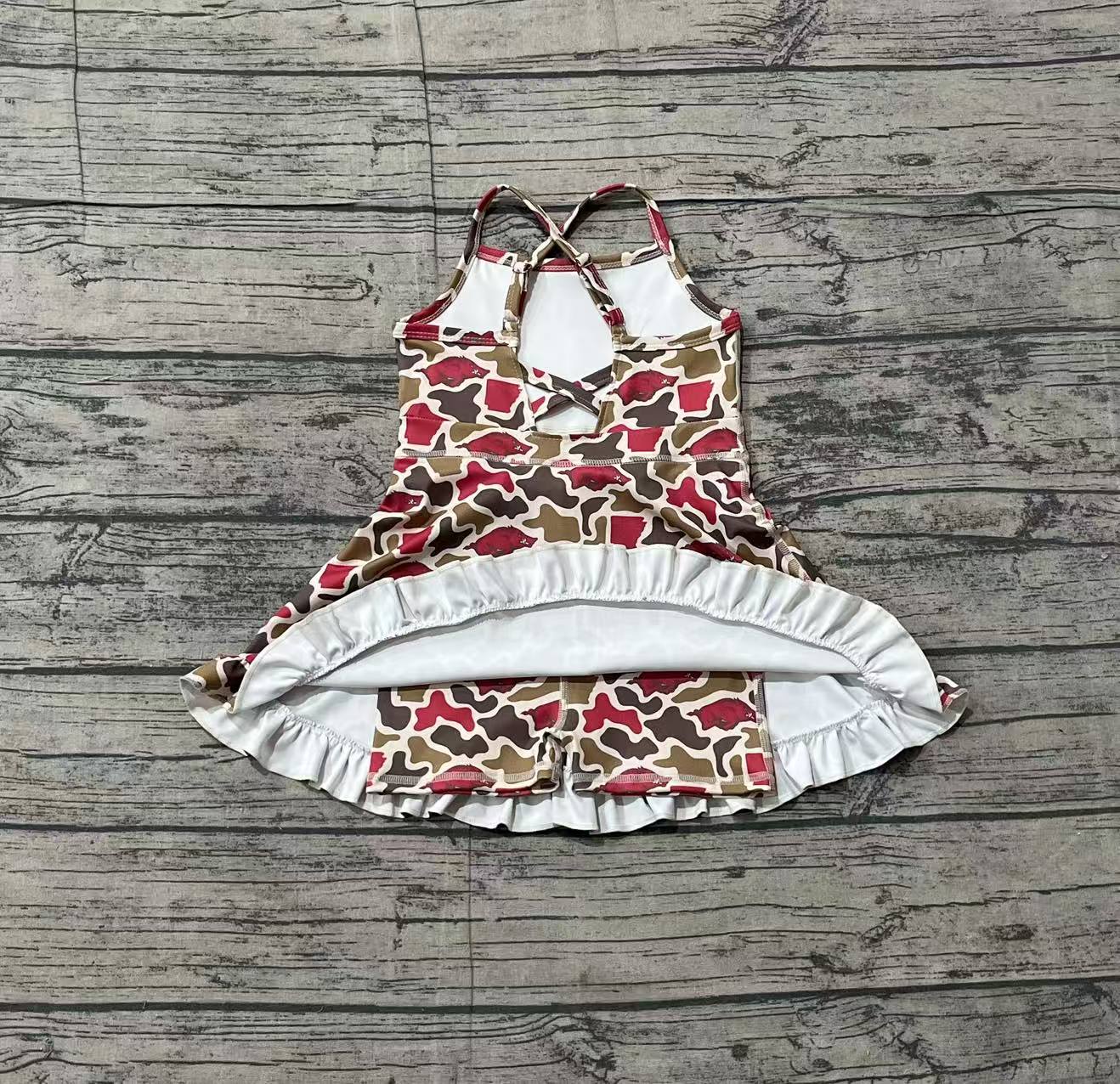 Baby Girls Strap Camo Arkansas Team Yoga Active Shorts Ruffle Knee Length Dresses