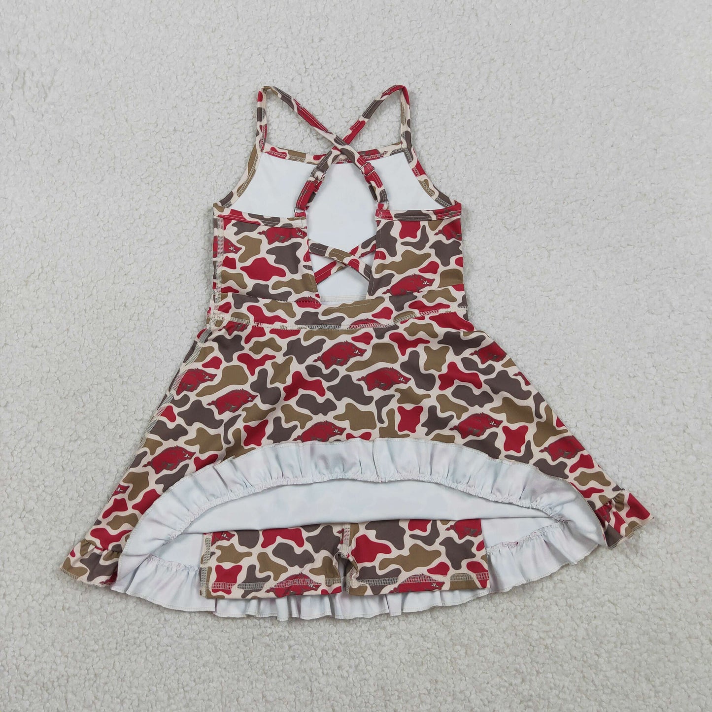 Baby Girls Strap Camo Arkansas Team Yoga Active Shorts Ruffle Knee Length Dresses