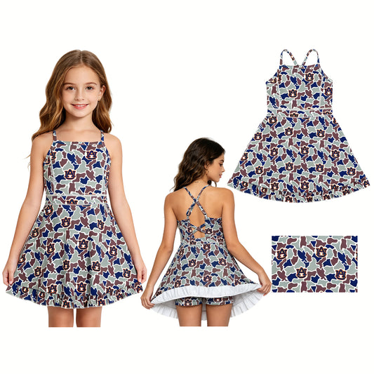 Baby Girls Strap Camo AU Team Yoga Active Shorts Ruffle Knee Length Dresses