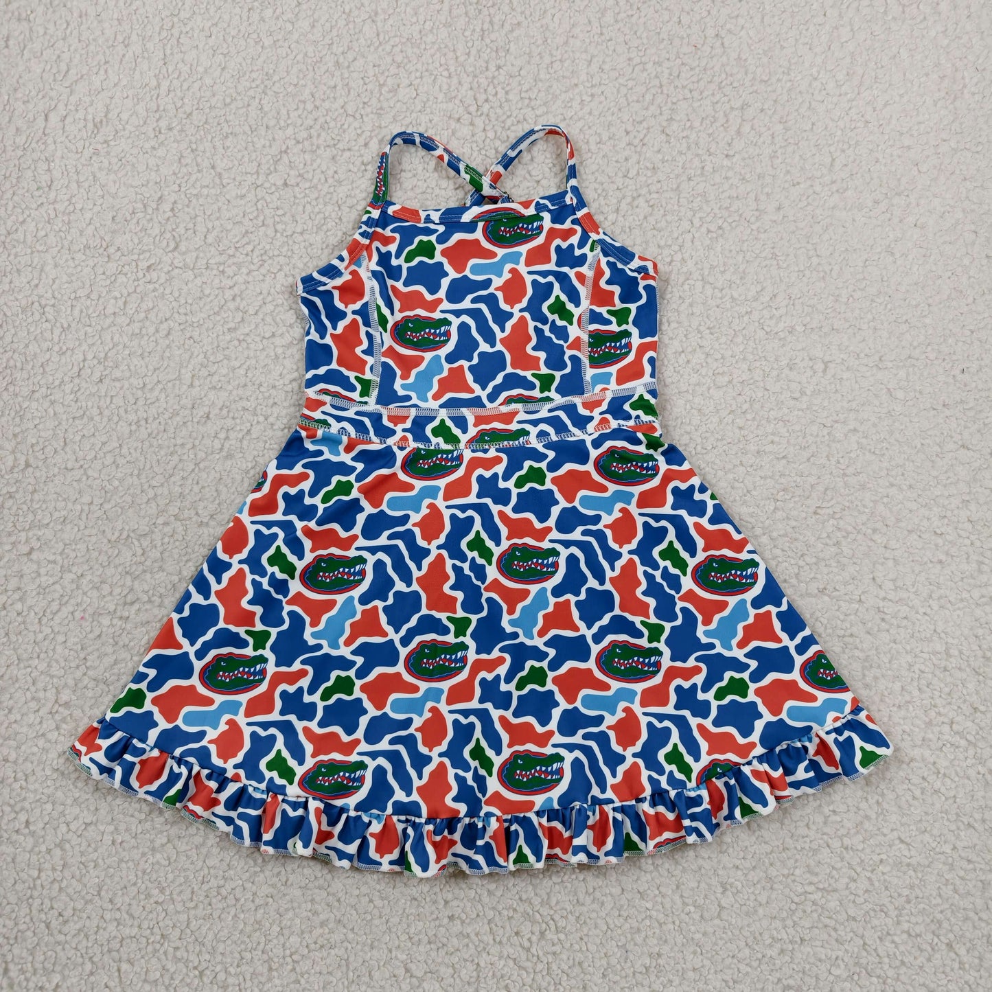 Baby Girls Strap Camo Crocodiles Team Yoga Active Shorts Ruffle Knee Length Dress