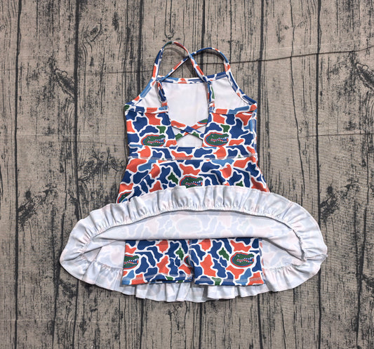 Baby Girls Strap Camo Crocodiles Team Yoga Active Shorts Ruffle Knee Length Dress Preorder