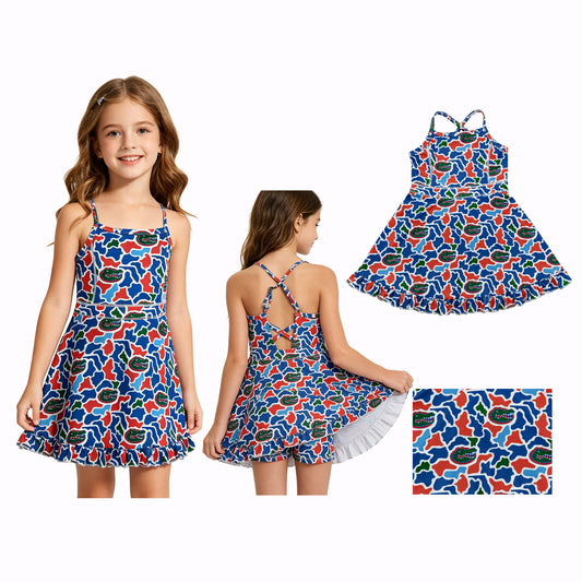 Baby Girls Strap Camo Crocodiles Team Yoga Active Shorts Ruffle Knee Length Dress