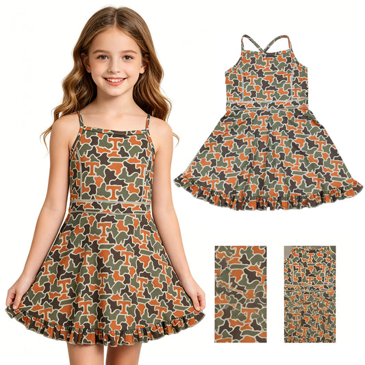 Baby Girls Strap Camo T Team Yoga Active Shorts Ruffle Knee Length Dress