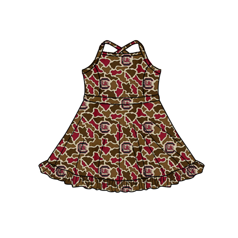 Baby Girls Strap Camo C Bulls Team Yoga Active Shorts Ruffle Knee Length Dresses Preorder