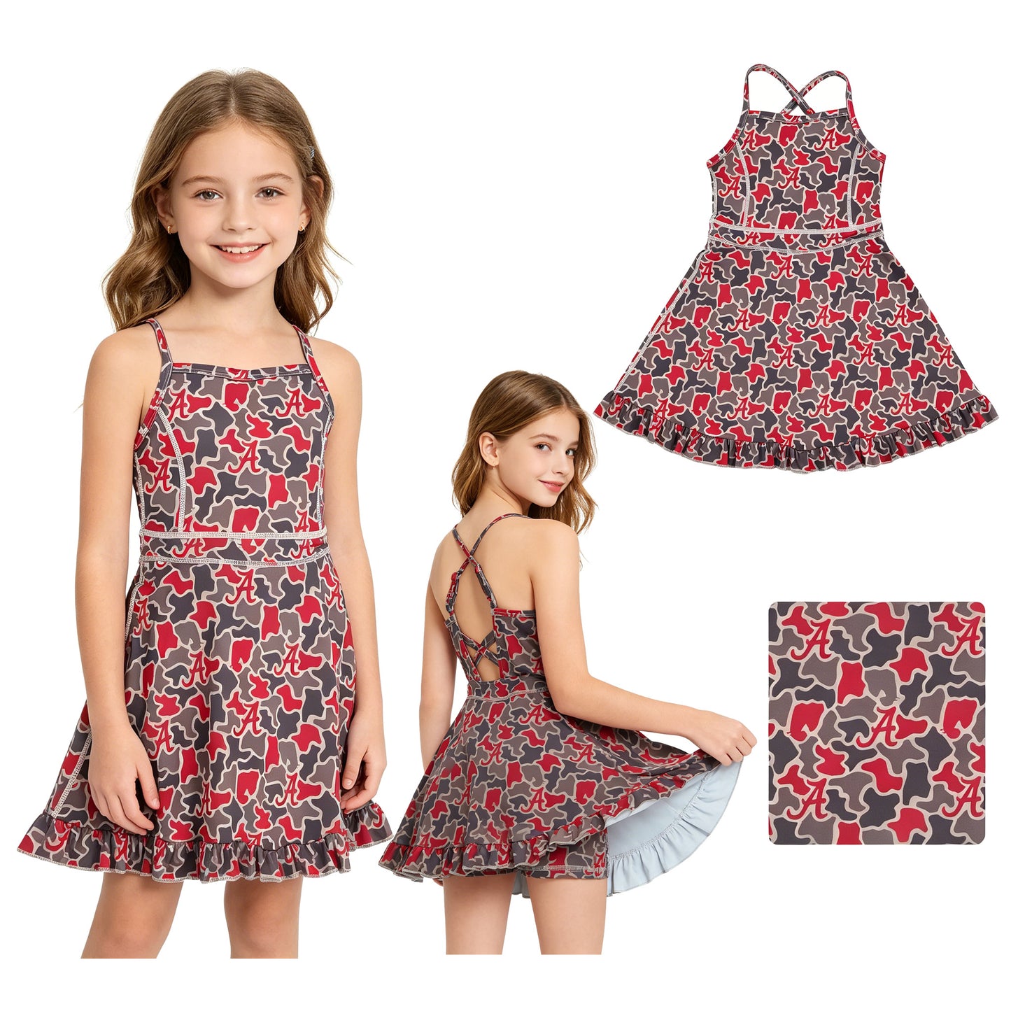 Baby Girls Strap Camo A Team Yoga Active Shorts Ruffle Knee Length Dresses
