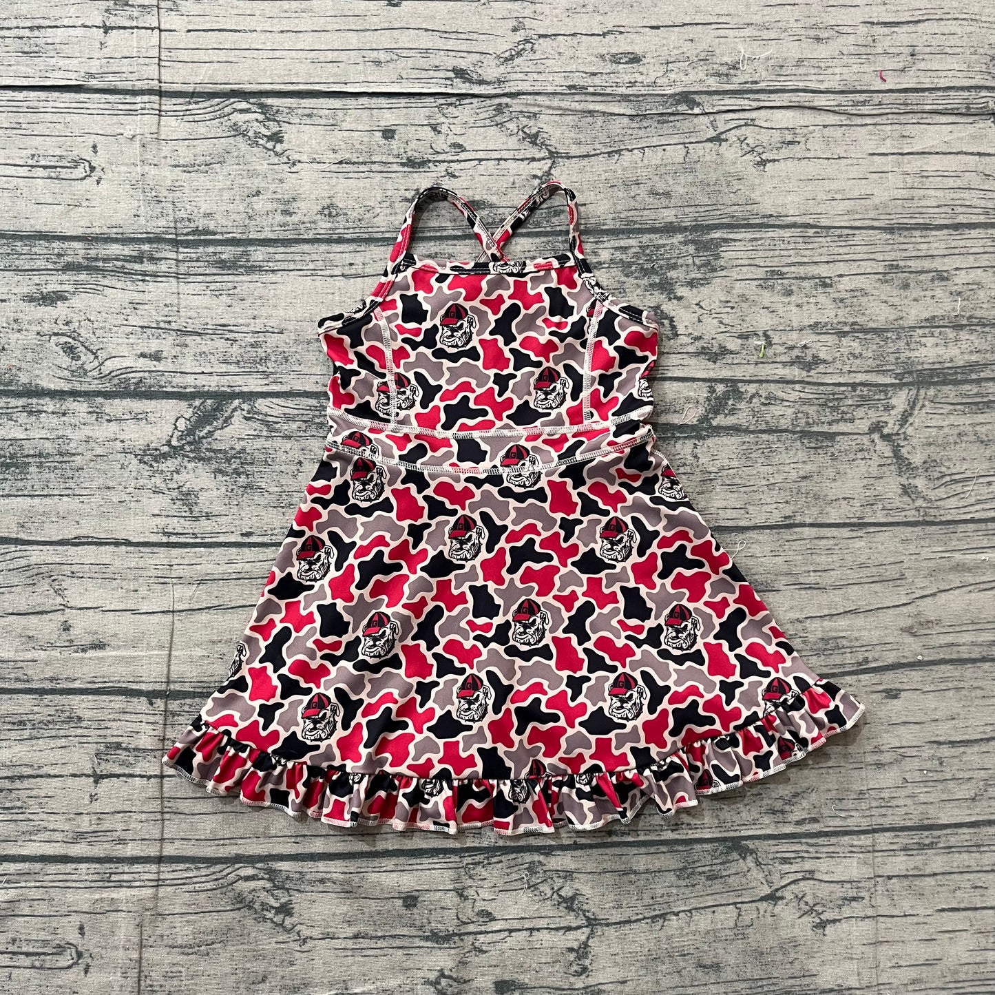 Baby Girls Strap Camo Bulldogs Team Yoga Active Shorts Ruffle Knee Length Dresses