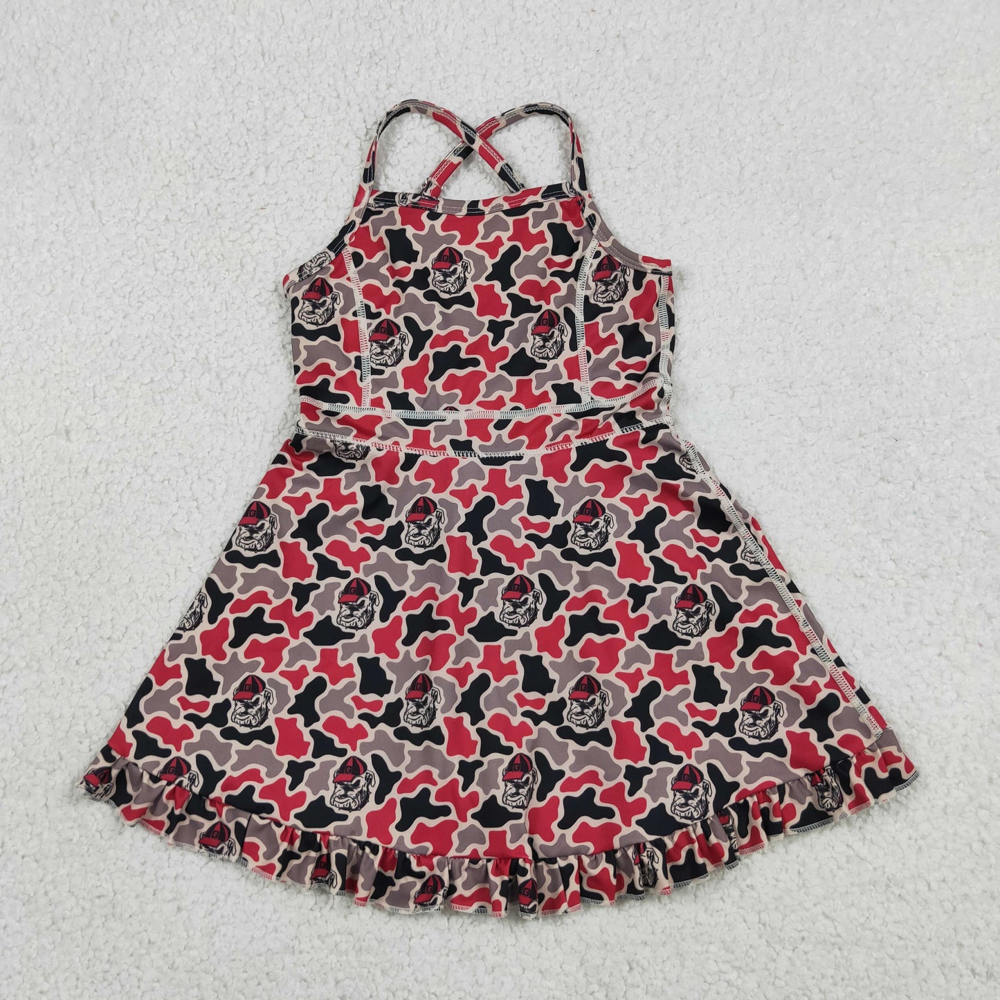 Baby Girls Strap Camo Bulldogs Team Yoga Active Shorts Ruffle Knee Length Dresses
