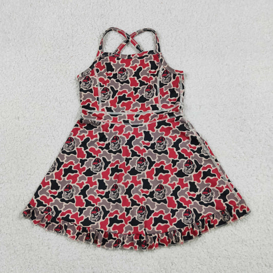 Baby Girls Strap Camo Bulldogs Team Yoga Active Shorts Ruffle Knee Length Dresses