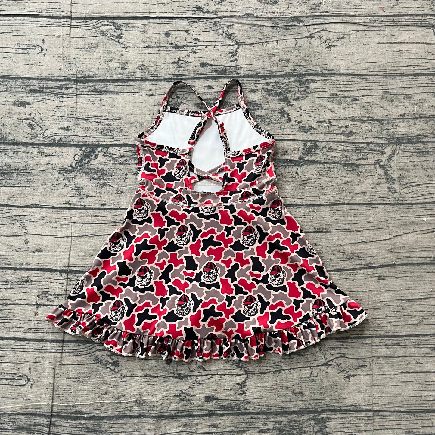 Baby Girls Strap Camo Bulldogs Team Yoga Active Shorts Ruffle Knee Length Dresses