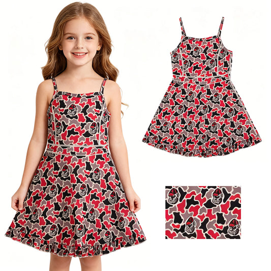 Baby Girls Strap Camo Bulldogs Team Yoga Active Shorts Ruffle Knee Length Dresses