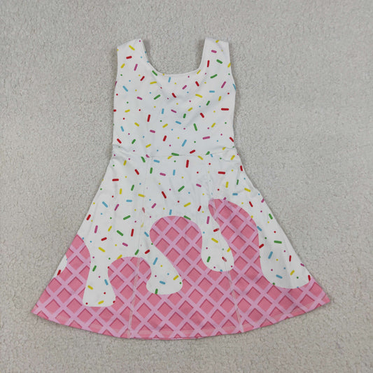 Baby Girls Pink Drip Sprinkles Team Yoga Active Shorts Knee Length Dresses