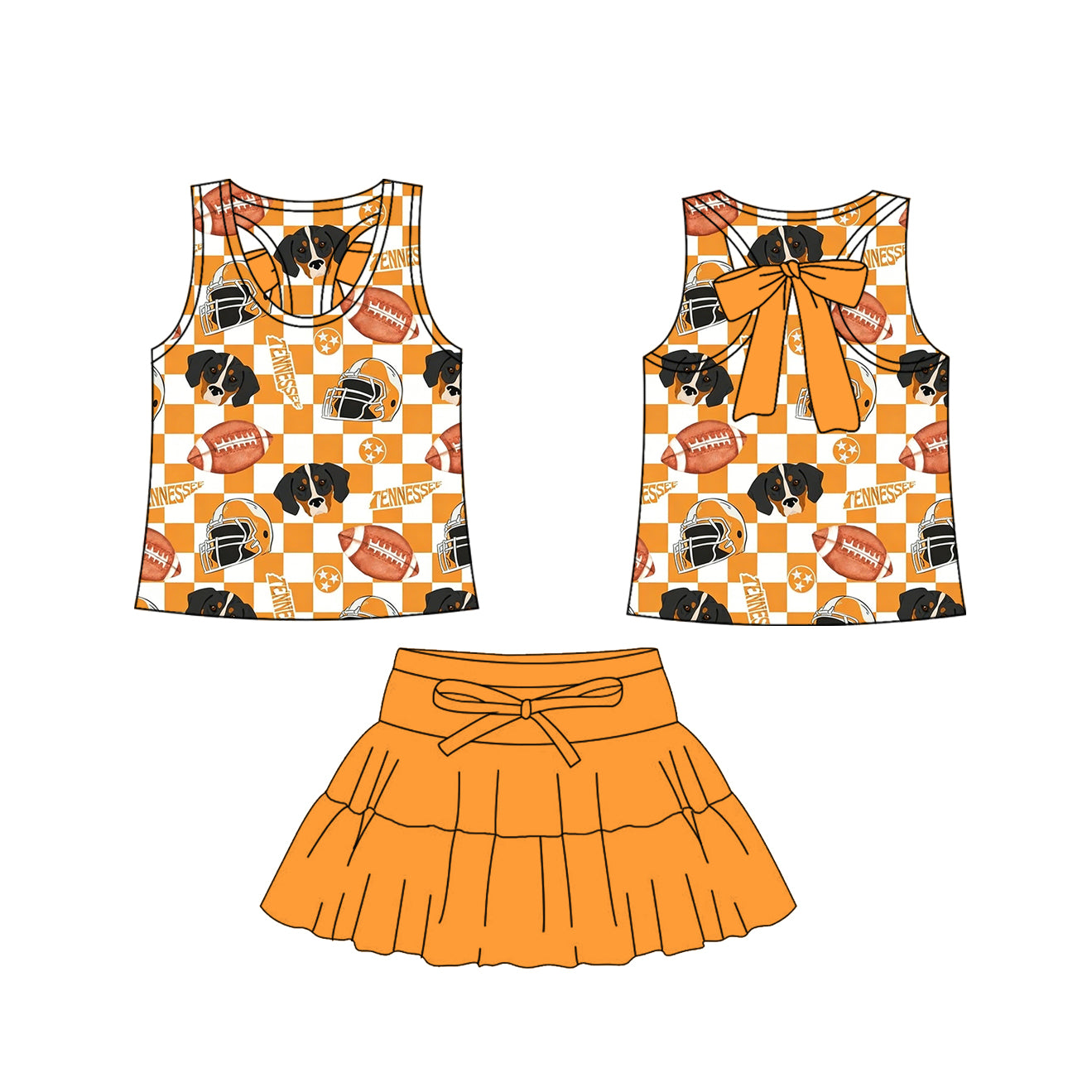 Baby Girls Football Dogs Checked Vest Top Skirt Shorts Team Clothes Sets Preorder