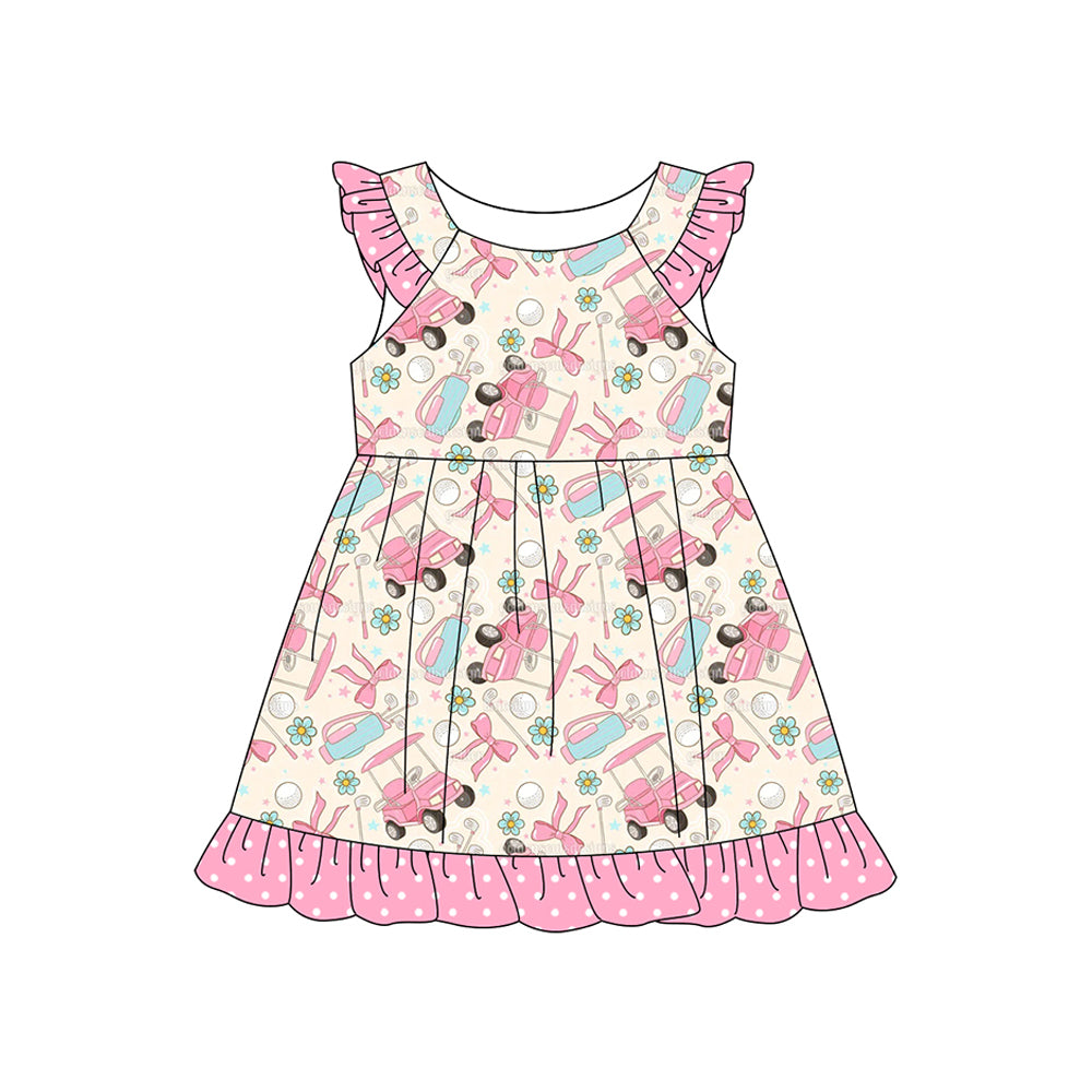 Baby Girls Flutter Sleeve Flowers Golf Ruffle Knee Length Dresses Preorder