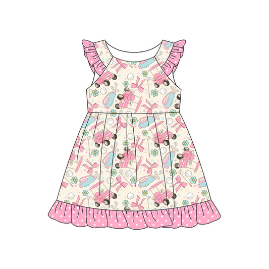 Baby Girls Flutter Sleeve Flowers Golf Ruffle Knee Length Dresses Preorder