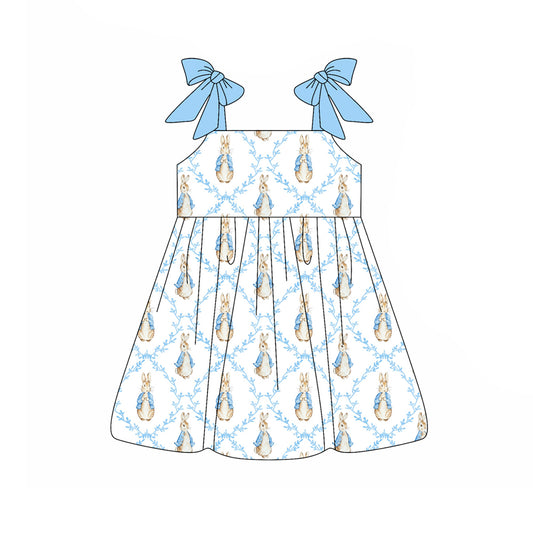 Baby Girls Strap Bows Rabbits Checked Easter Knee Length Dresses Preorder