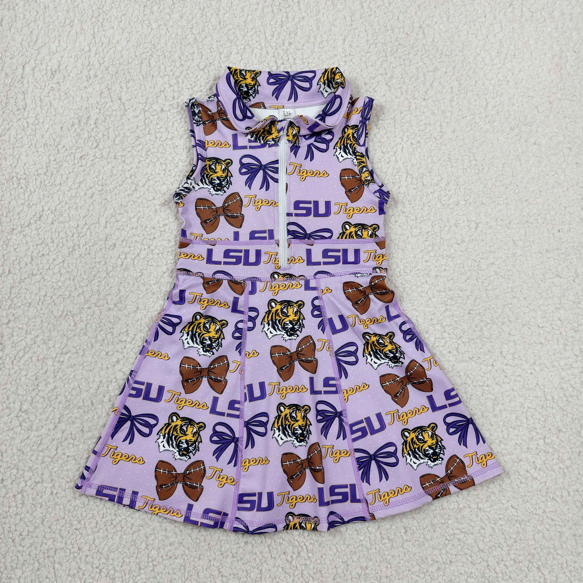 Sibling Baby Girls Colorful Bows Back Zip Yoga Active Short Knee Length Dresses