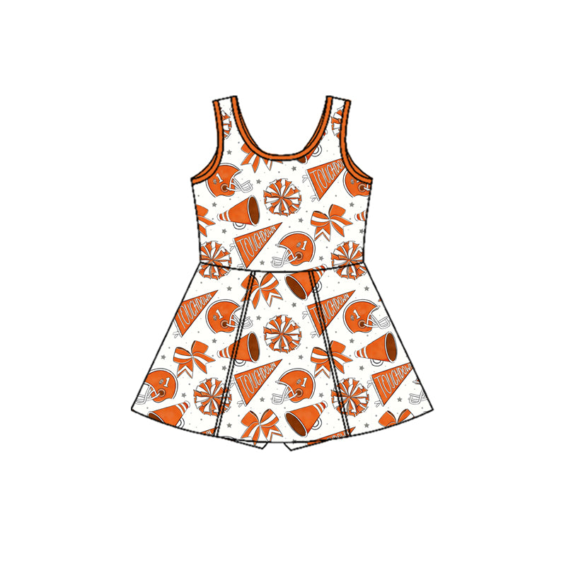 Baby Girls Orange Baseballs Touchdown Team Yoga Active Shorts Knee Length Dresses Preorder