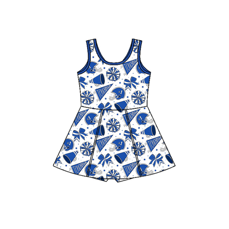 Baby Girls Blue Baseballs Touchdown Team Yoga Active Shorts Knee Length Dresses Preorder