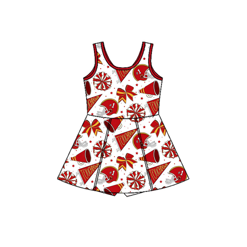 Baby Girls Red Baseballs Touchdown Team Yoga Active Shorts Knee Length Dresses Preorder