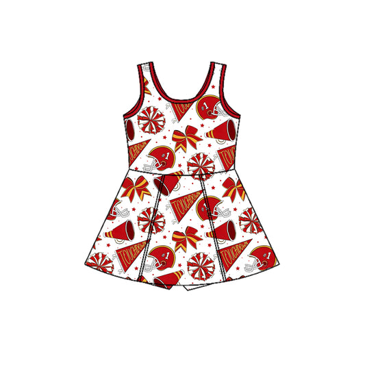 Baby Girls Red Baseballs Touchdown Team Yoga Active Shorts Knee Length Dresses Preorder
