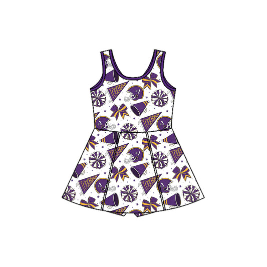 Baby Girls Purple Baseballs Touchdown Team Yoga Active Shorts Knee Length Dresses Preorder