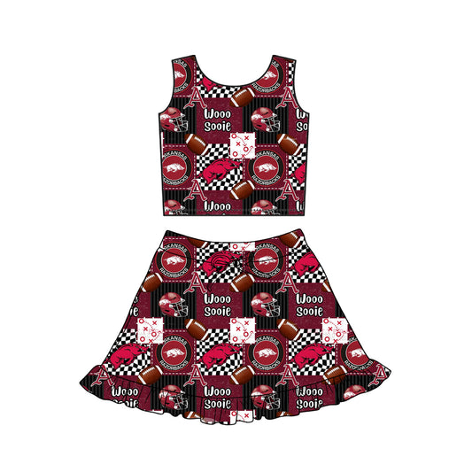Baby Girls Footballs Bulls Vest Ruffle Skirt Short Team Yoga Active Clothes Sets Preorder