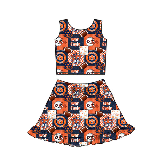 Baby Girls Footballs War Eagle Vest Ruffle Skirt Short Team Yoga Active Clothes Sets Preorder